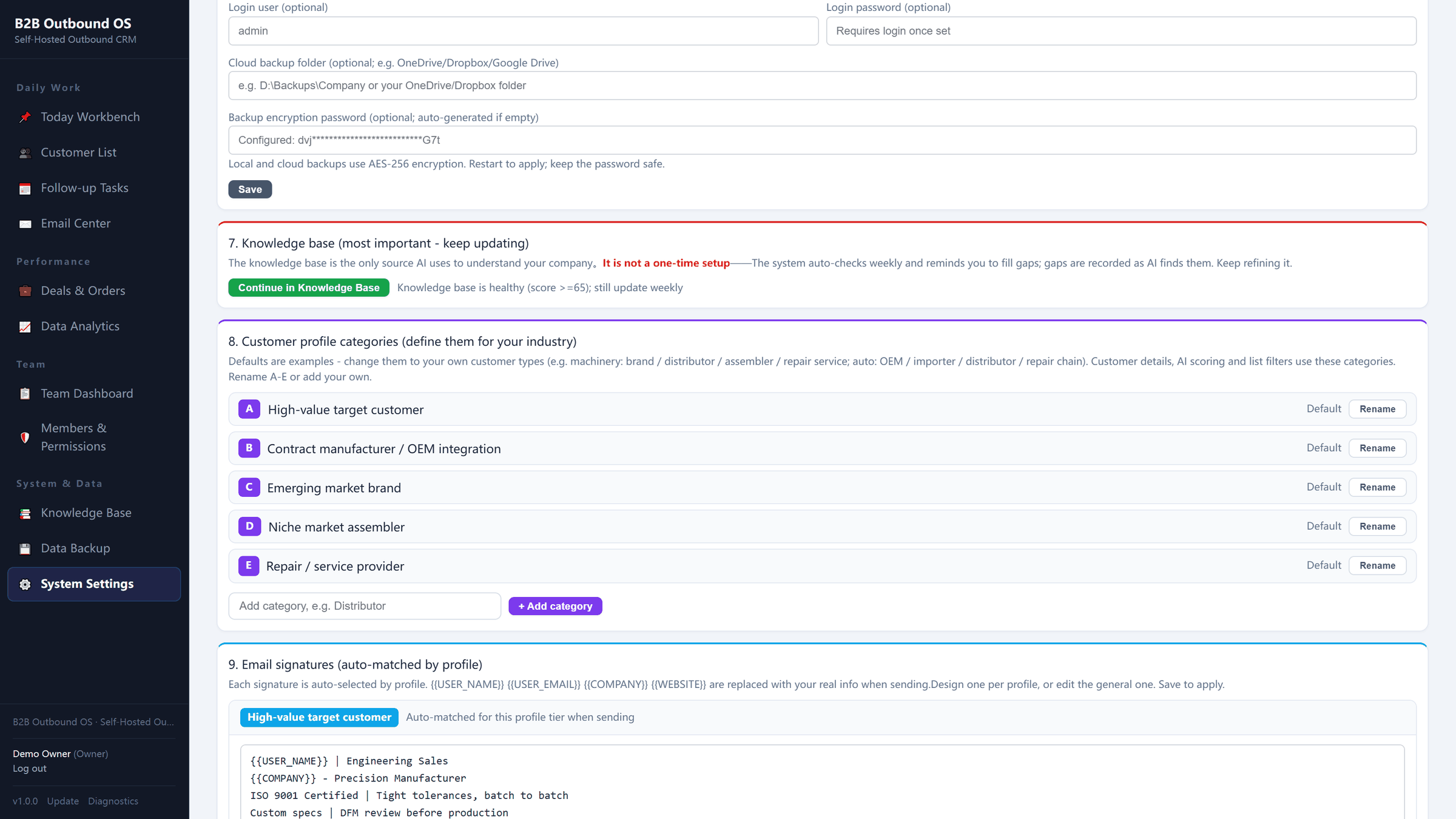 Customer profile framework for medical endoscope component sales