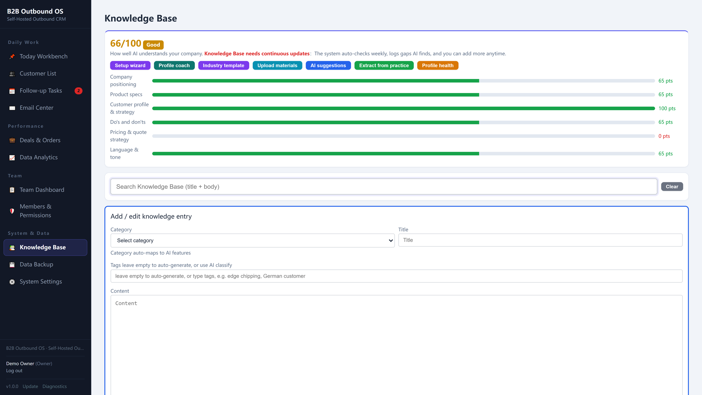 Sales knowledge base