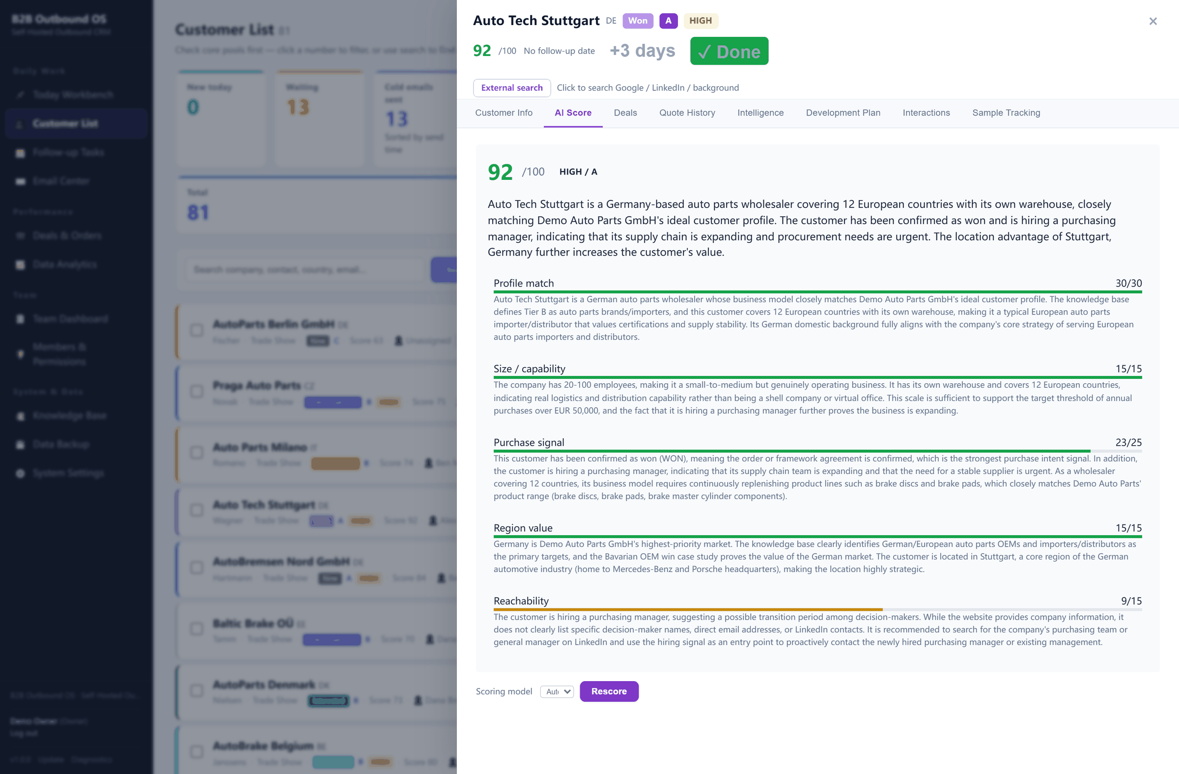 AI score with visible reasons for a target account